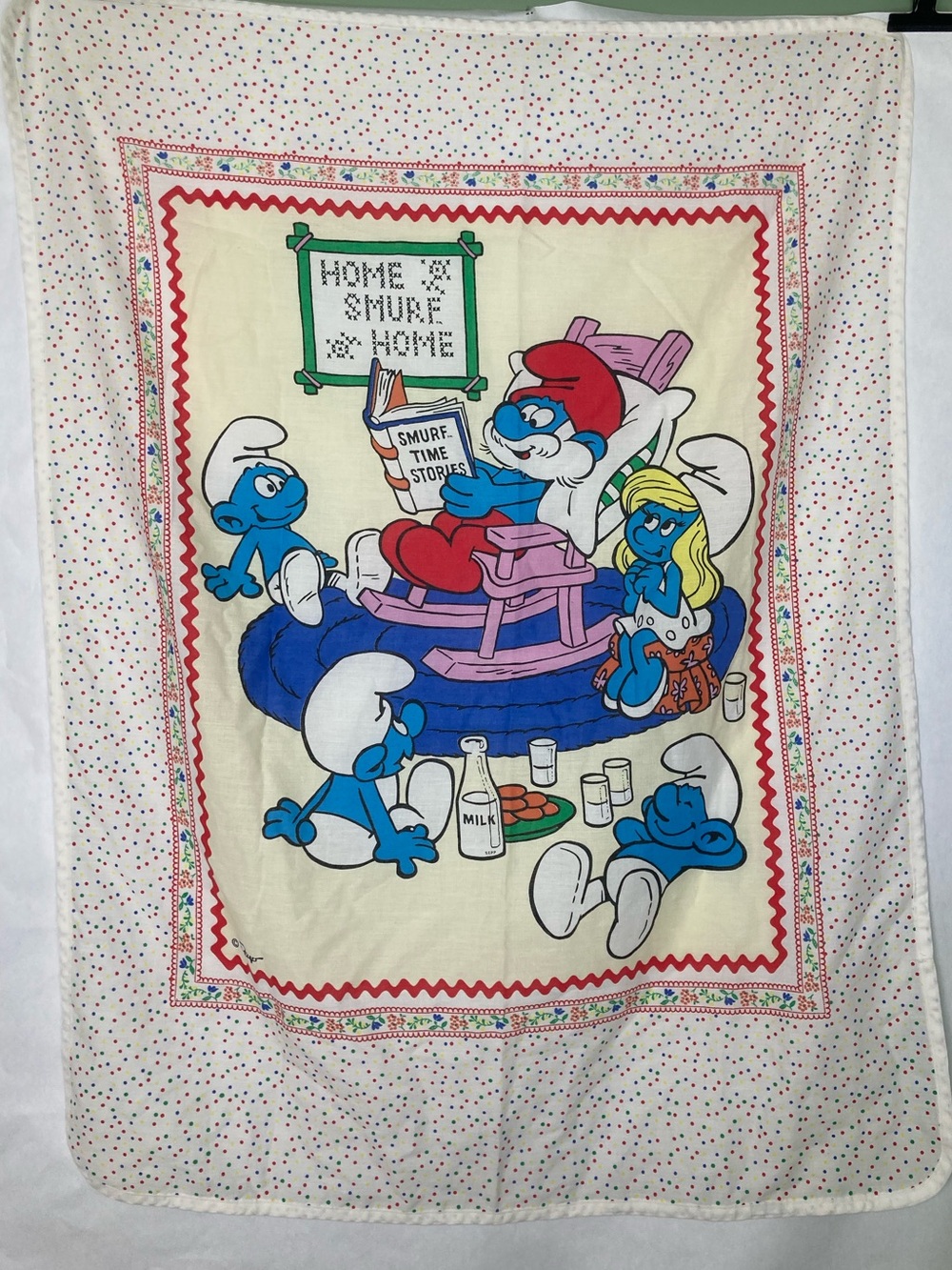 Vintage Smurfs Blanket BABY WALL ART CARTOON KIDS story time Home Smurf Panel